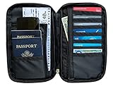 RFID Travel Passport Wallet & Document Organizer Zipper Case , Black or Blue