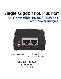 icreatin 48 V35 W Gigabit Power Over Ethernet PoE injector adaptador Fuente de alimentación, 1000 Mbps IEEE 802.3 af at Compliant, hasta 100 metros (328 pies)