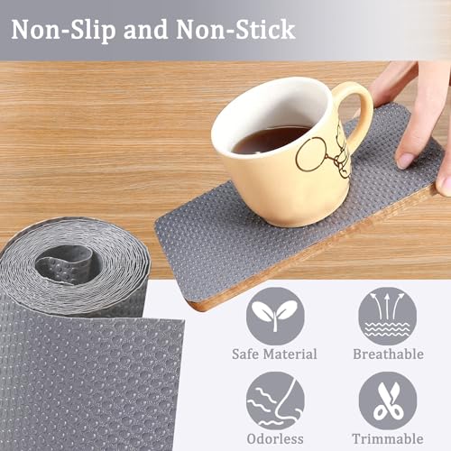 Shelf Liner for Kitchen, 45x300cm Non-Adhesive Drawer Mats, Waterproof Strong Grip Oil-Proof Pantry Shelves Liners for Kitchen and Bedroom Large Shelves Cabinets (Grey Dot Pattern)