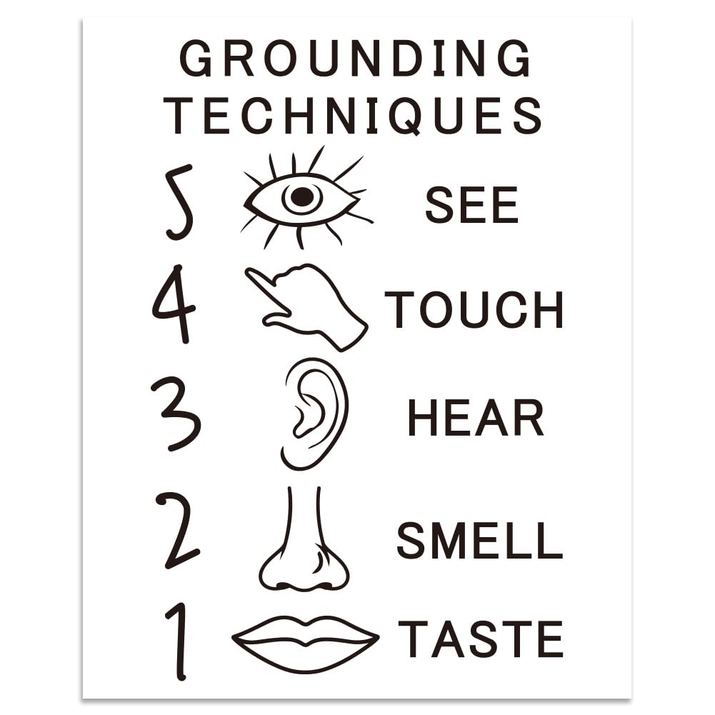arricraft 1 Pc Grounding Technique Mental Health Poster, 5 Senses Therapy Office Decor, Unframed, 20.5x25.4cm