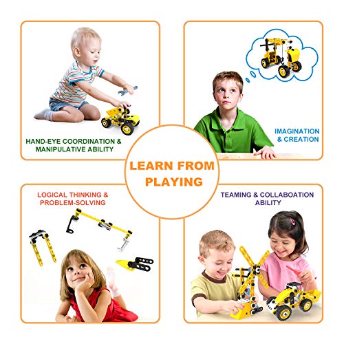SZJJX STEM Building Toys, 100 PCS 8-in-1 Learning Construction Toys for 5 Year Old Boys, Erector Set Building Blocks Educational Toys for Kids 5-7, STEM Toys Gifts for 4 5 6 7 8 Year Old Boys Gilrs
