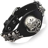 5 Skull Bracelet Mens Womens Genuine Leather Cuff Gothic Style Fashion Devil Design （Multicolor）
