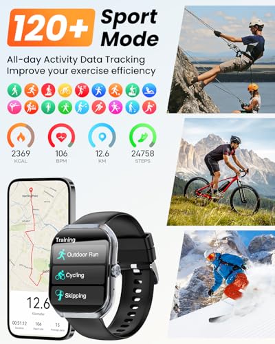 Smart Watch for Men Women, 2.01" Smartwatch with Answer/Make Call/120+ Sport Modes Fitness Tracker/Heart Rate/Sleep/Step Monitor/Pedometer/IP68 Waterproof Watch for Android iOS (Black)