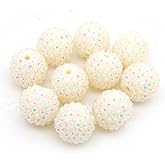 50pcs 20mm Large Size Rhinestone Disco Ball Beads Round Spacer Color Painted Charms for Jewelry Bracelet Necklace Pen Bag Chain Making Crafts Beading Supplies (20mm Beige Rhinestone)