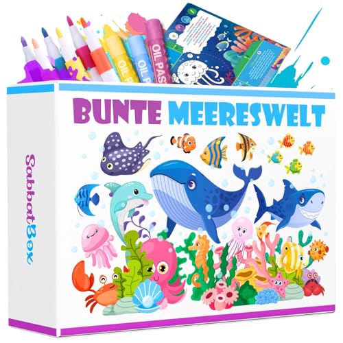 51lD9q EZWL Bastelset Und Malset Für Kinder – Bunte Meereswelt Mit 48 Acrylstiften &Amp; 48 Ölpastellkreiden – Bastelbox Für Jungen &Amp; Mädchen, Kunst &Amp; Bastelaktivität, Ideal Für Kinder Von 3 Bis 8 Jahren - Premiumbox
