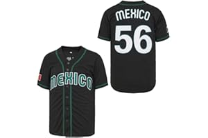 MADJUS Men's #56#1 Mexico Jersey Button Down Short Sleeve Hipster Hip Hop Baseball Jersey