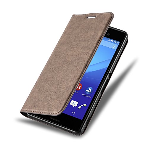 Cadorabo Case works with Sony Xperia M4 AQUA Book Case in COFFEE BROWN (Design INVISIBLE CLOSURE) â€“ with Magnetic Closure, Stand Function and Card Slot â€“ Wallet Case Etui Cover PU Leather