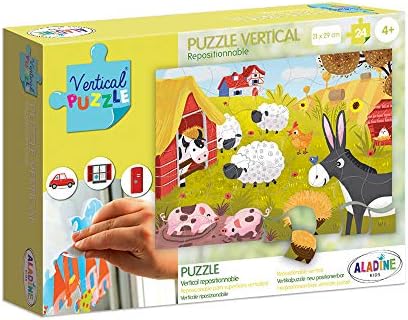 Aladine - Vertical Puzzle - Farm Animals - Kids Toys and Games - 24 Piece Repositionable Puzzle - Adheres without glue on Windows, Fridge, Mirror, Windows - From 4 years old