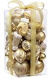 Sea Team 50-Pack Assorted Shatterproof Christmas Ball Ornaments Set Decorative Baubles Pendants with Premium Gift Wrapping Ribbon for Xmas Tree (Gold)