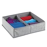 mDesign Fabric Dresser Drawer Storage Organizer for Underwear, Socks, Bras, Tights, Leggings - Large, 2 Compartments, Gray
