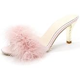 COVOYYAR Women's Feather Thin High Heels Peep Toe Fur Slippers Mules Lady Pumps Slides