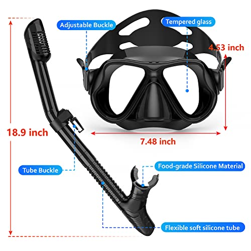 Dry Snorkel Set, 3 in 1 Snorkeling Gear Set with AntiFog Diving Mask