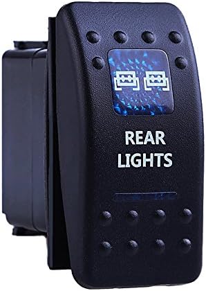Rocker Switch - Led Rear Light Toggle Switches 5 Pin Backlit Blue 12 Volt 12V Laser Etched ON-OFF Weatherproof for Vehicles Marine Boats SUV ATV UTV