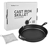 Henley Kitchen - Pre-Seasoned Cast Iron Skillet - 12 Inch - Classic Cast Iron Frying Pan with (FREE) Stainless Steel Scraper Add-On