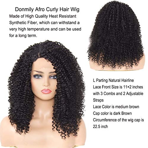 Donmily-Afro-kinky-Curly-Synthetic-Wigs-Lace-Front-Wigs-Machine-Made-Wigs-For-Black-Women-Heat-Resistant-Fiber-with-Cap-Replacement-Wigs-Swiss-Natural-Black-Wig-16-inch