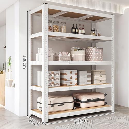 Beauenty Storage Shelves,Metal Shelves,Storage Rack 180cm, 5 Layers (80 KG Loading Capacity Per Shelf) Metal Storage Rack Height Adjustable Storage Shelves(White, B)