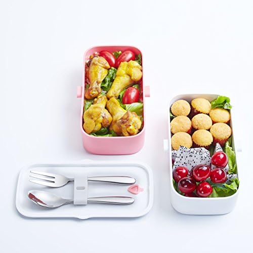 Bento Lunch Box, Rackarster Leakproof Food Container with Premium Stainless Steel Cutlery For Kids and Adults, Microwave and Dishwasher Safe, Healthy BPA-free,Pink