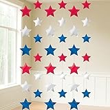 Patriotic Red, White, and Blue Metallic Stars String Decorations - 7' long