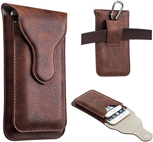 Premium Dual Pockets Vertical Leather Pouch Case - Brown