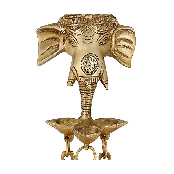 Handmade-Brass-Lord-Ganesha-Wall-Hanging-Puja-Idol-with-3-Diyas-and-Bells