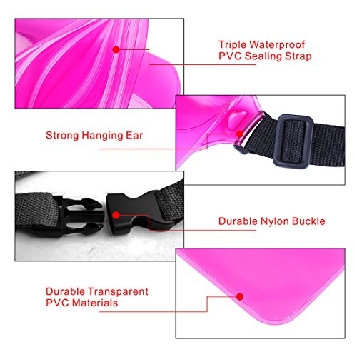 ABNER (2pack) Universal Waterproof Bag Durable Pouch Case Adjustable Waist Belt Large Capacity Phone Money Holder For Swim,Fishing,Snorkeling,(2pack)4 colors (pink+white)