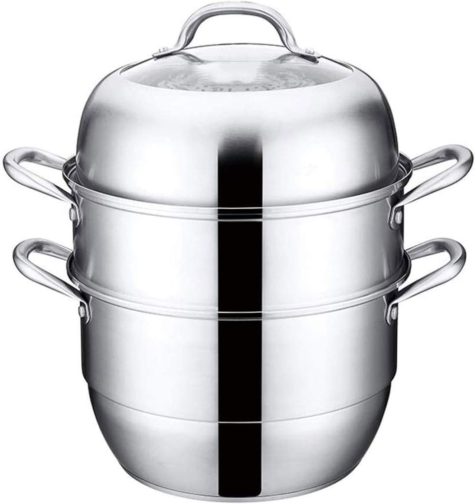 LPCMLS Stainless Steel 3-Tier/Layer Steamer Cooking Pot, Rice Cooker, Steam Soup Pot and Steamer (3 Tier)