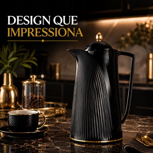 Garrafa Térmica Preta 1L Retrô com Ampola de Vidro Design Elegante Vintage para Café Chá Mesa Posta Luxo