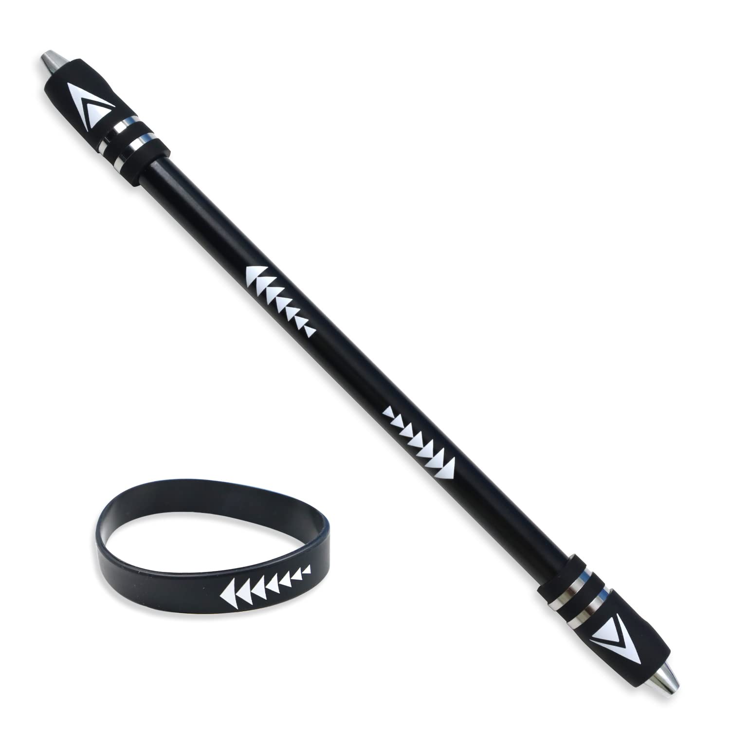 Roucerlin Weighted Pen Spinning Mod with Silicone Bracelet, Metal Heads Gaming Finger Pen, Anti Slip 21.5cm Rotating Ballpoint Pen for Student Adults to Relieve Stress, No Pen Refill (Black)
