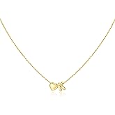 M MOOHAM Valentines Gifts for Kids Her - Heart Initial Necklaces for Women Girls 14K Gold Plated Tiny Heart Necklace Jewelry for Kids Personalized Birthday Gifts for Teen Girls Trendy
