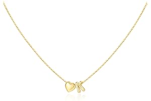 M MOOHAM Christmas Gifts for Women Girls - 14K Gold Plated Heart Initial Necklaces for Women Kids Jewelry Christmas Birthday Gifts Stocking Stuffers for Teen Girls