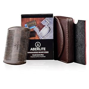 Image of Wooden Beard Combs for Men (4-Pc) - Black Sandalwood Beard Comb - Credit Card Size - Two EDC Cases - Your EveryDay Carry Pocket Comb (Black/Green/Red) - Wood Beard Comb