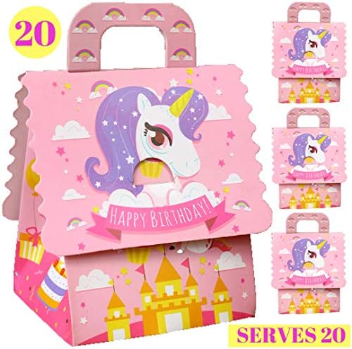 Unicorn Party Favor Bags - Goodie Treat Gift Bag for Girls| Candy, Party Favors Bag Fillers for Unicorn Themed Birthday Party Supplies Decorations or Baby Shower| Pack of 20