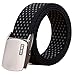 FAIRWIN Men's Military Tactical Web Belt, Nylon Canvas Webbing YKK Plastic/Metal Buckle Belt (Black Waist 45