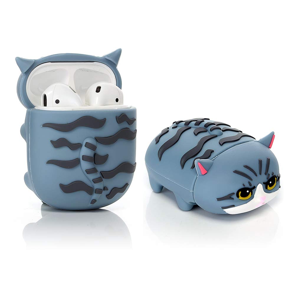 YIGEYI Silicone Case Compatible with Airpods 1&2 Funny Cute 3D Cartoon Cover [Cute Animal Pet PAPA Series] (Cat Blue)
