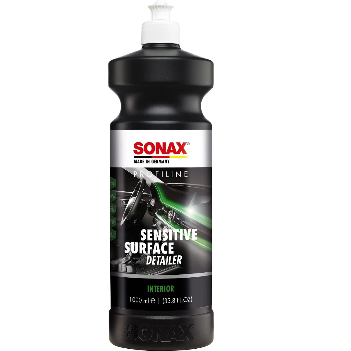 SONAX PROFILINE Sensitive Surface Detailer (1 Litre) - gentle cleaner for cockpit, centre console, steering wheel. Antistatic, solvent free & with pleasant scent | Item No.02863000