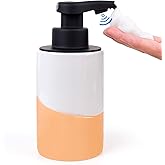 BosilunLife Automatic Soap Dispenser Ceramic Hand Free Soap Dispenser with Waterproof Pump Rechargeable Smart Electric Soap Lotion Dispenser Touchless for Kitchen Bathroom (White-Orange, Foam Pump)