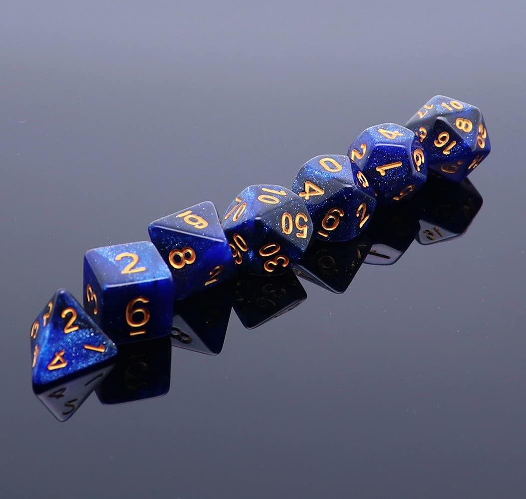 DND Dice Set Dark Blue Mix Black Nebula Dice for Dungeon and Dragons D&D RPG Role Playing Games 7Pcs Polyhedral Dice with Dice Bag