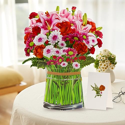 STFALI Paper Flowers Pop Up Cards, 3D Flower Birthday Cards Roses & Carnations & Daisies & Lilies, 12 inch Life Sized, Forever Flower Bouquet Graduation Cards with Note Card and Envelope