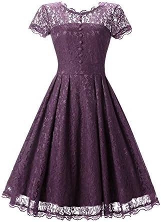 Star Finch Retro Floral Lace Prom Dresses Short Homecoming Dresses Cap Sleeves Vintage Cocktail Bridesmaid Dresses, Light purple XL