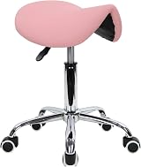 KKTONER Rolling Saddle Stool PU Leather Swivel Pink Adjustable Chair