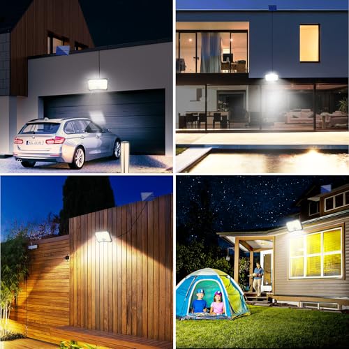 Outdoor Solar Lamp [2 Packs] Outdoor Solar LED Light with Motion Sensor 200LED 4 Modes Remote Control Outdoor LED Headlight with Solar Panel, Outdoor Garden Solar Lights with 5 m Cable