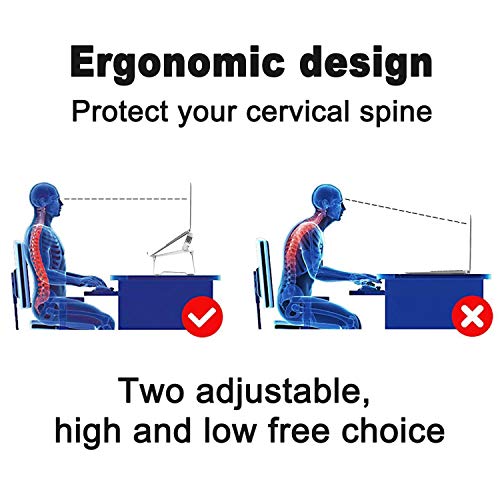 2 in 1 Laptop Notebook Stand with Phone Stand Elekin Adjustable Portable MacBook Stand Foldable Notebook Holder Ergonomic Laptop Riser for MacBook, Air, Pro, Surface Laptop, Ipad, Books to 17”,Black