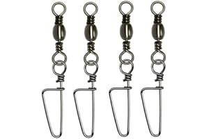 Laxygo 25-50pcs Fishing Rolling Barrel Swivels with Coast Lock Snap Black Nickel Fishing Swivel Snaps Quick Fishing Line Connector