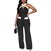ABKY Women'S Dressy Formal Black Jumpsuits Sexy Cross-Neck Sleeveless Wide Leg Party Jumpsuit