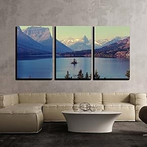 3 Piece Canvas Wall Art - Bowman Lake in Glacier National Park, Montana, USA - Modern Home Art Stretched and Framed Ready to Hang - 24"x36"x3 Panels