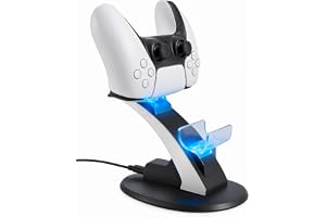 Base de Carregamento Compatível com PS5 Gamer - Estação com Dock Duplo para Dois Controles com LED e Compatibilidade Total, Carregamento Rápido, Seguro e Proteção Contra Sobrecarga