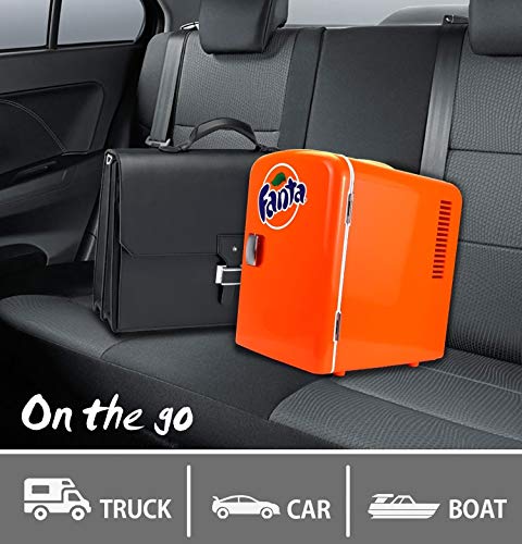 Coca-Cola Fanta FA04 4 Liter/4.2 Quarts 6 Can Portable Mini Cooler/Fridge for Food, Beverages, Orange