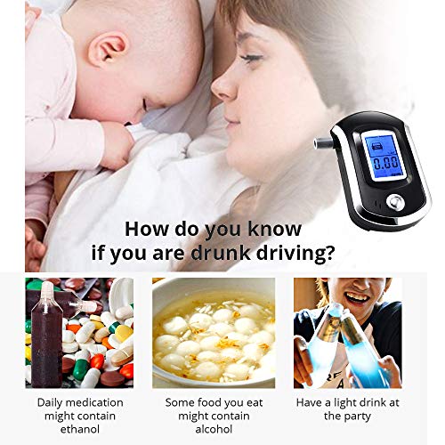 Alcohol Tester Breathalyzer at6000, iPstyle Professional Semiconductor Highly-Accurate Result Digital Blood Breath Tester with 5 Mouthpieces (Alcohol Tester)