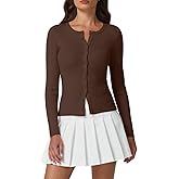 QINSEN Womens Long Sleeve Crewneck Cardigan Sweater Lightweight Button Down Knit Tops Outerwear