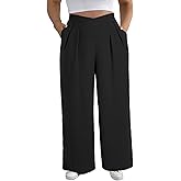 Eytino Womens Plus Size Wide Leg Pants Crossover Waist Pleated Front Casual Work Pants Lounge Trouser with Pockets(1X-5X)